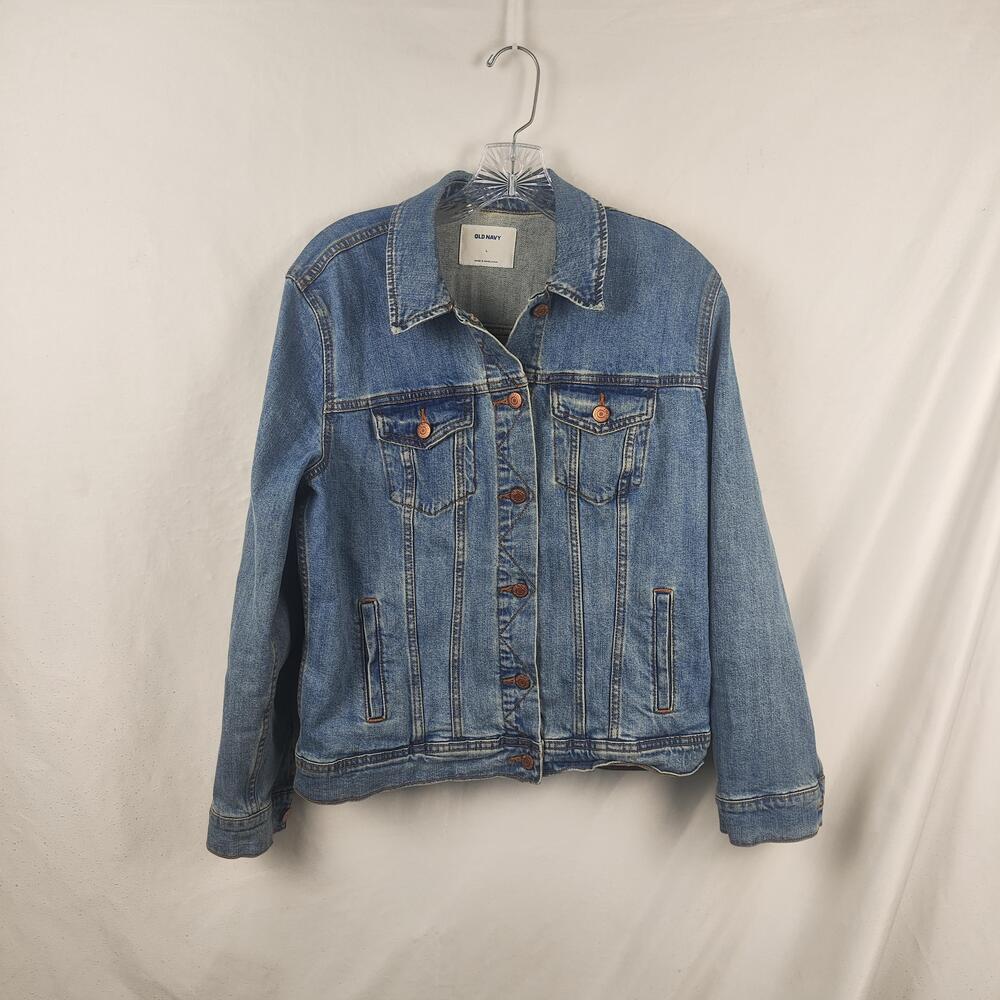 Old Navy Jacket Mens Large Blue Denim Button Front Trucker Pockets Casual